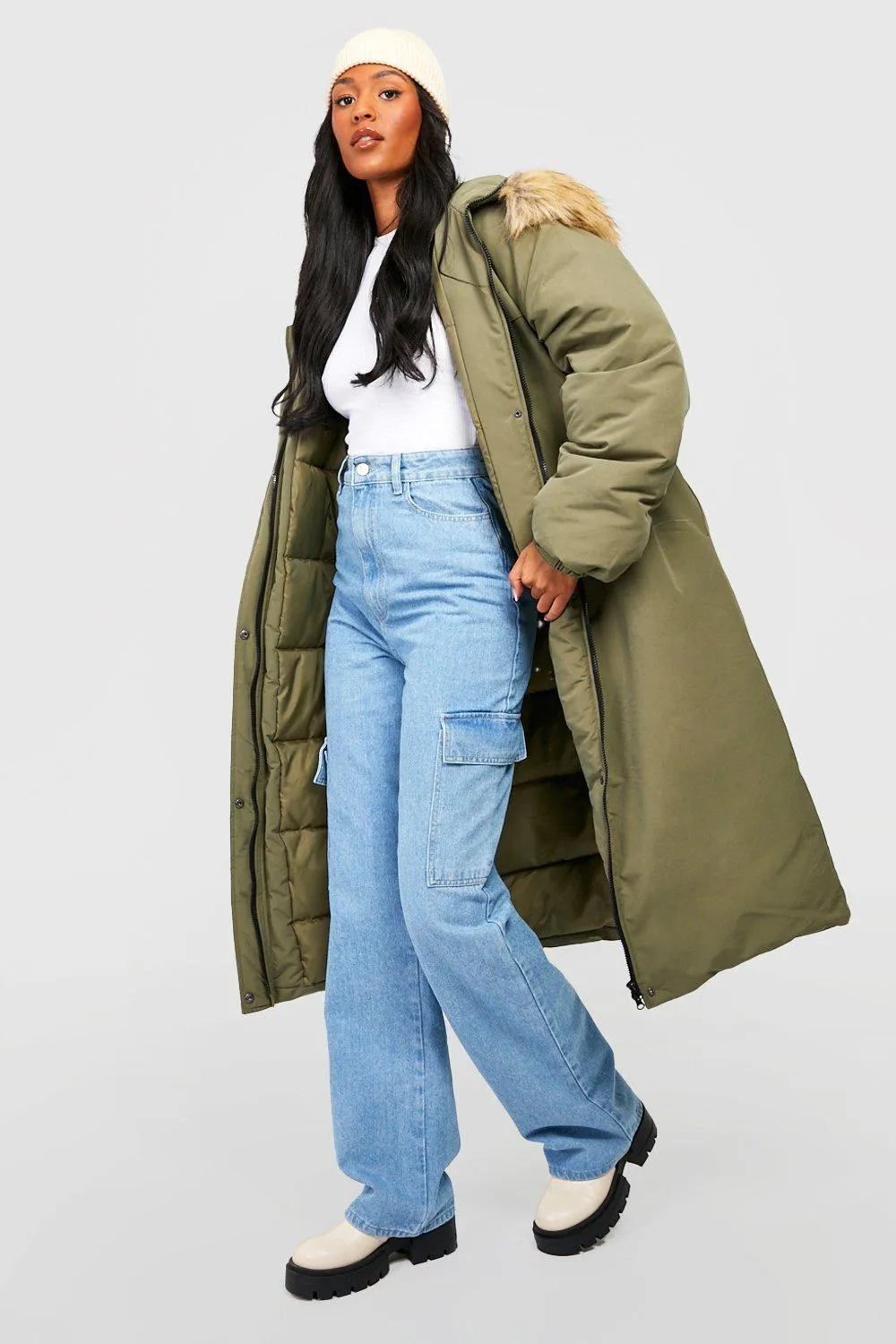 Tall Faux Fur Trim Oversized Parka