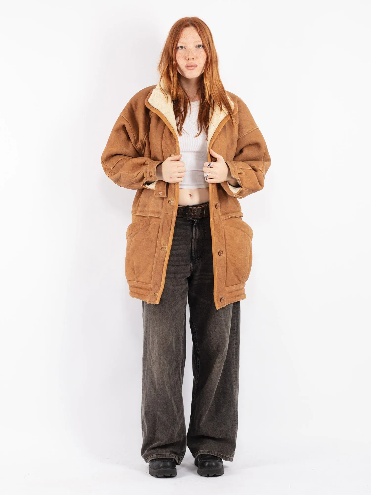 Vintage 80's Women Sheepskin Coat in Brown