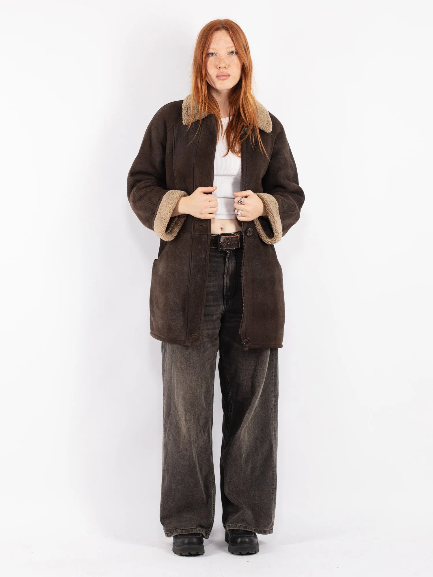 Vintage 90's Women Sheepskin Coat in Brown