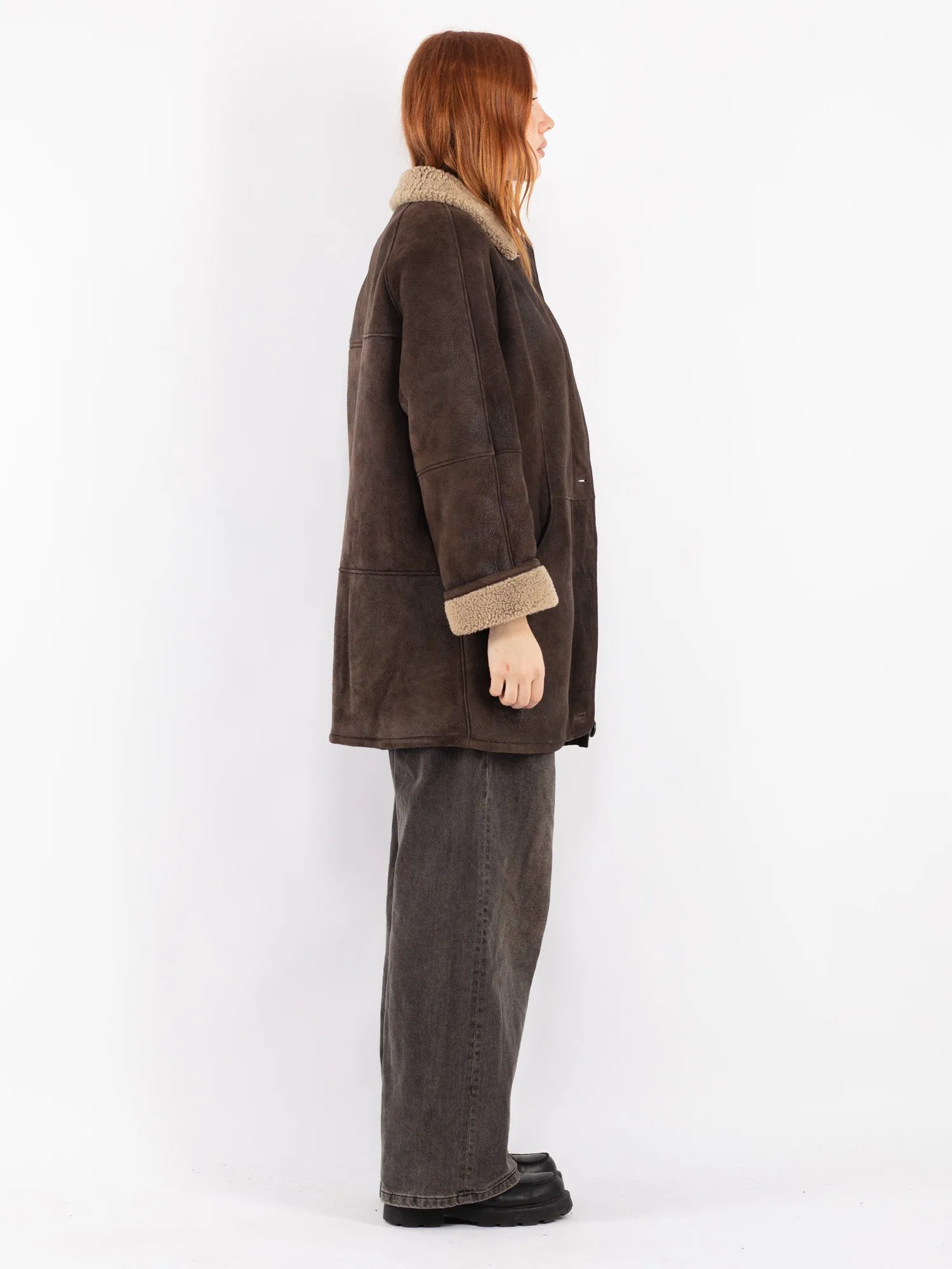 Vintage 90's Women Sheepskin Coat in Brown