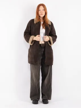 Vintage 90's Women Sheepskin Coat in Brown