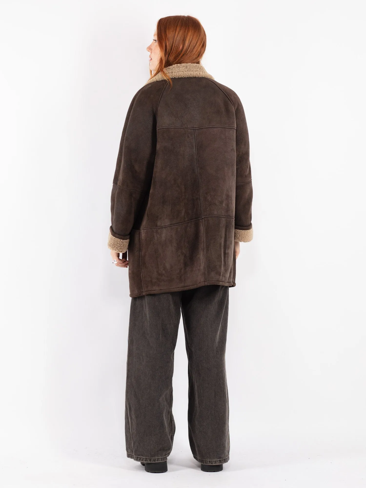 Vintage 90's Women Sheepskin Coat in Brown