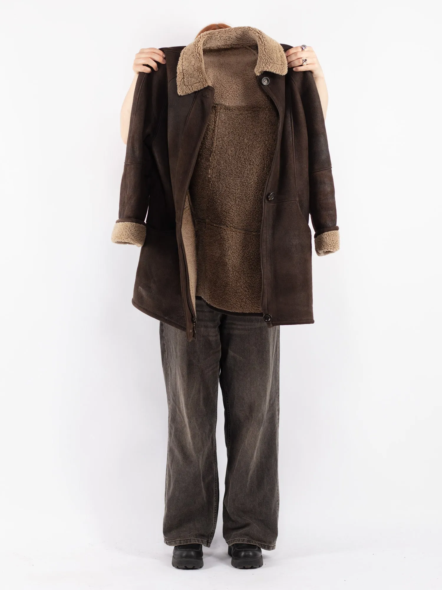 Vintage 90's Women Sheepskin Coat in Brown