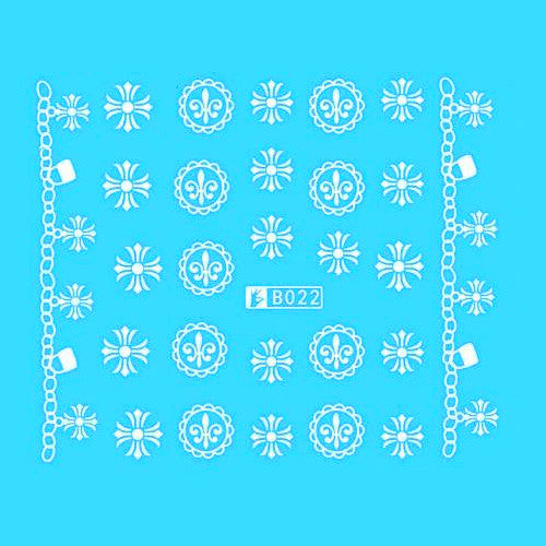 Water Transfer Decals, Crosses, Chain, Locks, Fleur De Lis, White, Nail Art Sliders. B022W