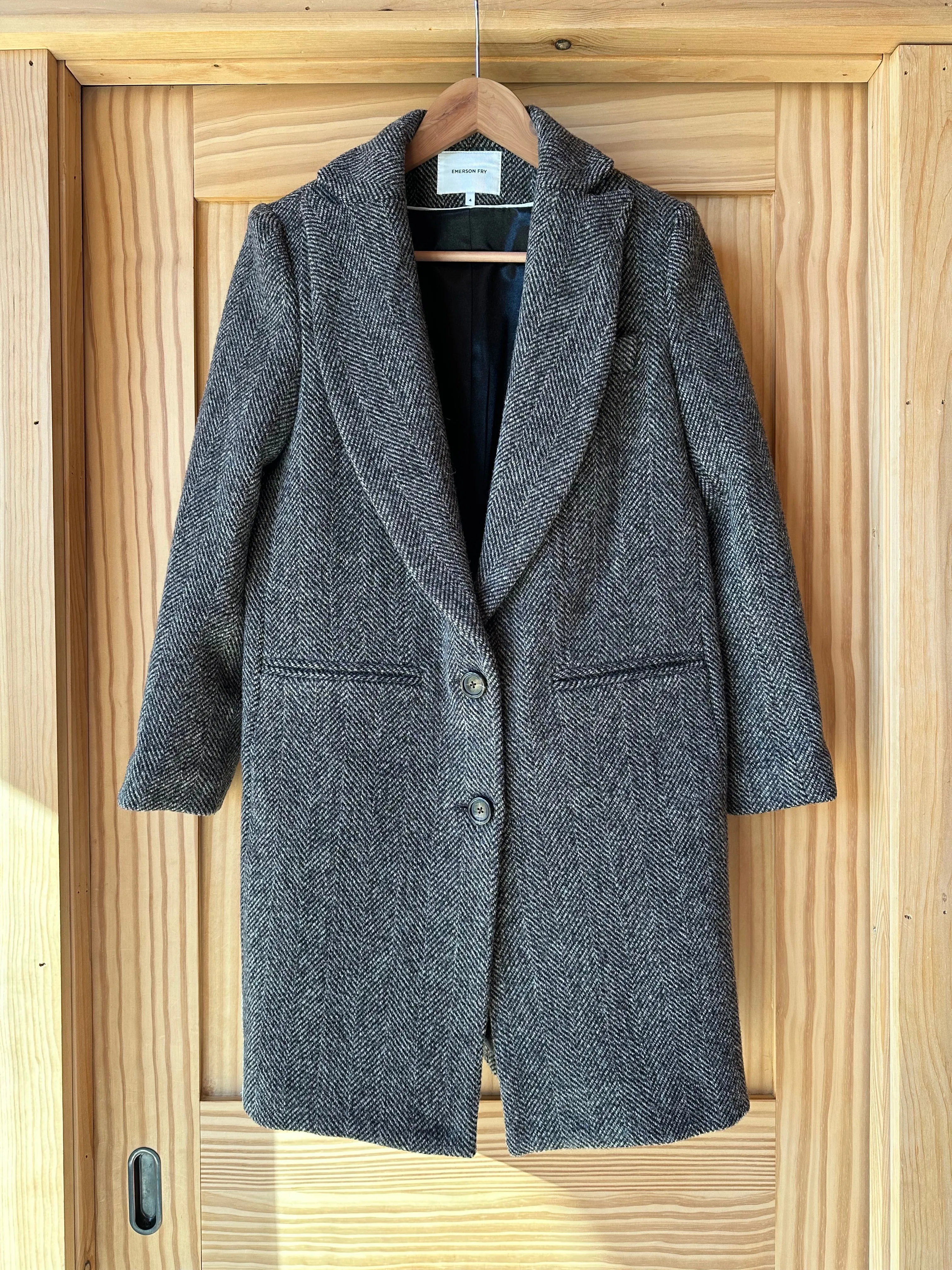 Wingtip Coat - Black + Pewter Chevron Wool