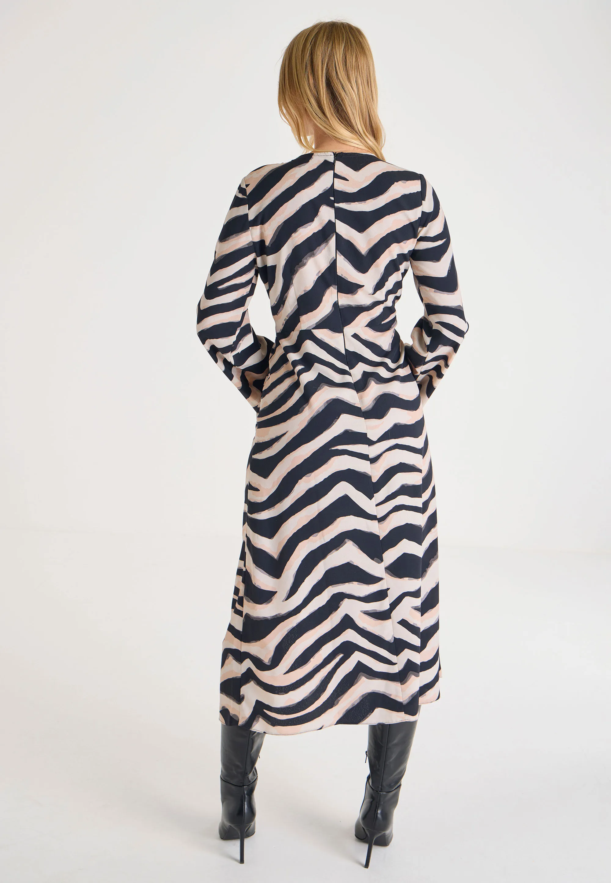 Womens Black & Cream Zebra Midi Dress