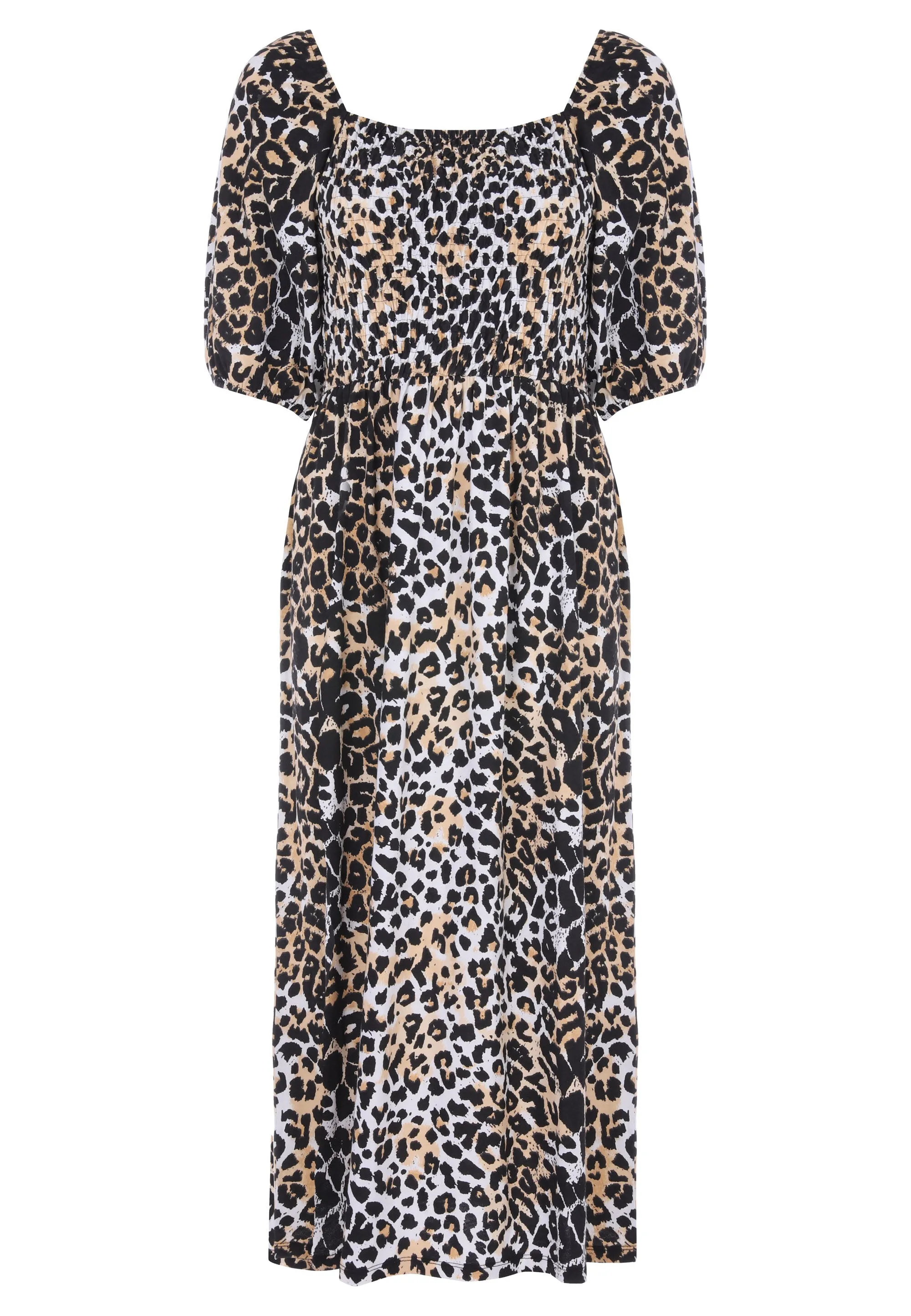 Womens Black & Tan Animal Print Dress