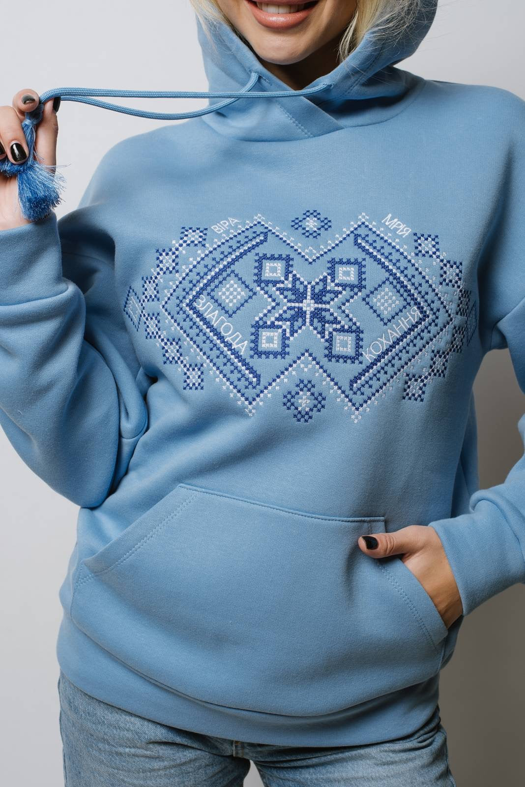 Women's Blue Hoodie- Geometric