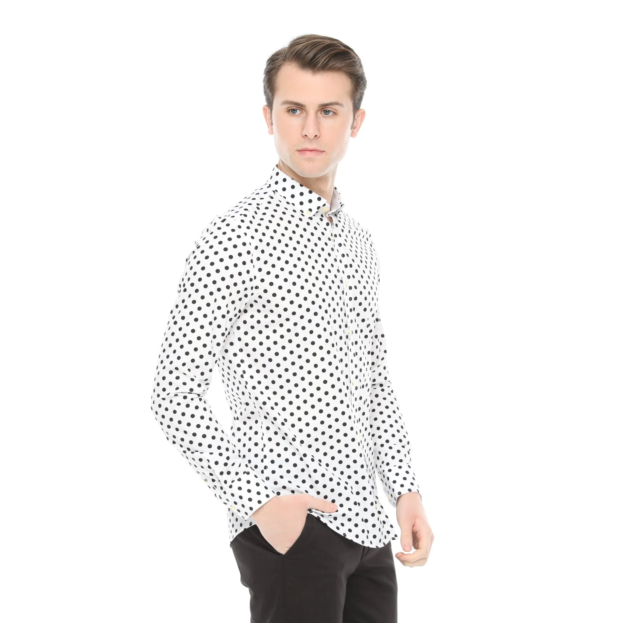 Xact Mens Polka Dot Shirt - Long Sleeved Mod Vintage