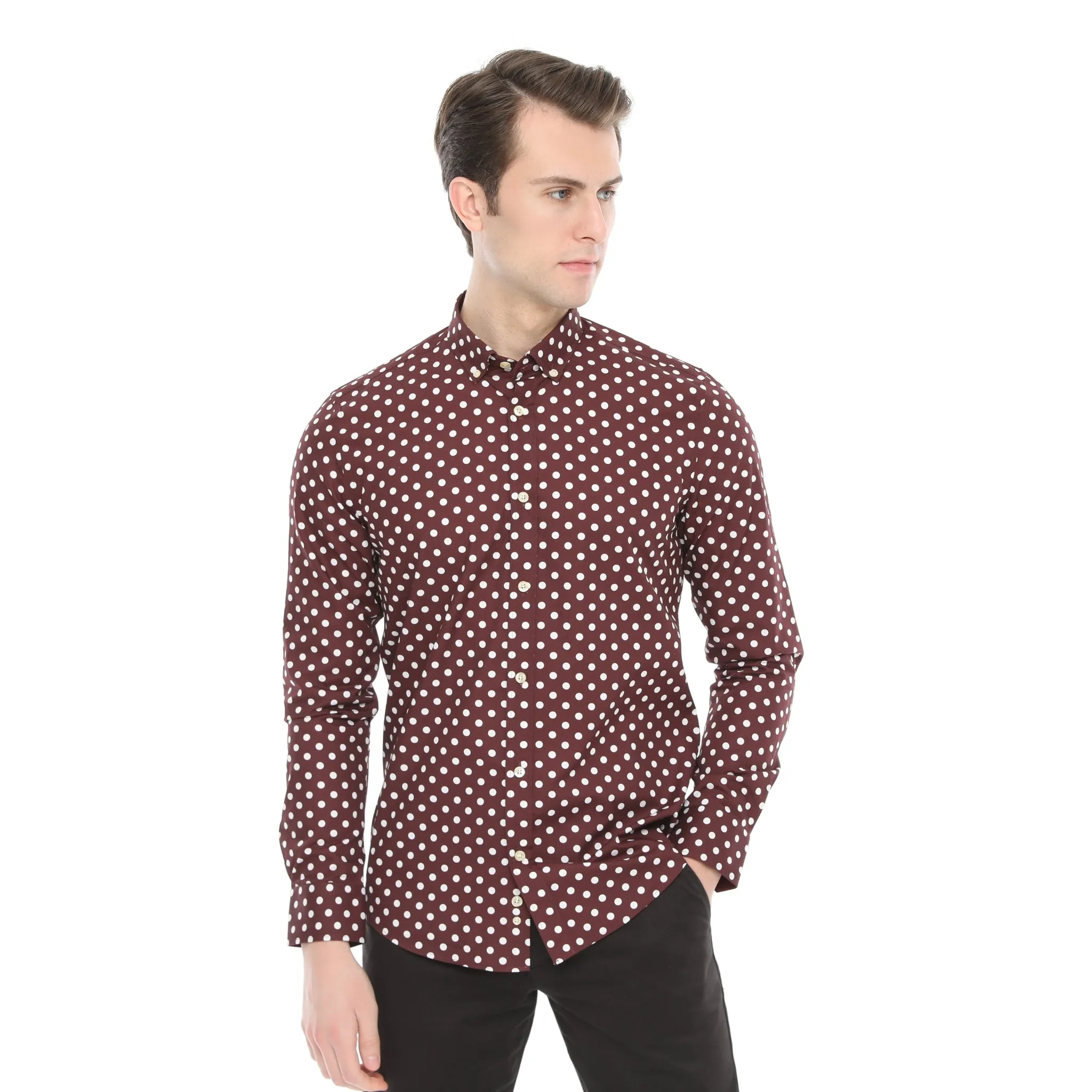 Xact Mens Polka Dot Shirt - Long Sleeved Mod Vintage